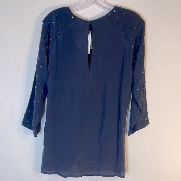 NWT. Club Monaco Small Kiki Silk Top With Hand Studded Chemise Eclipse Marine. - Picture 8 of 10